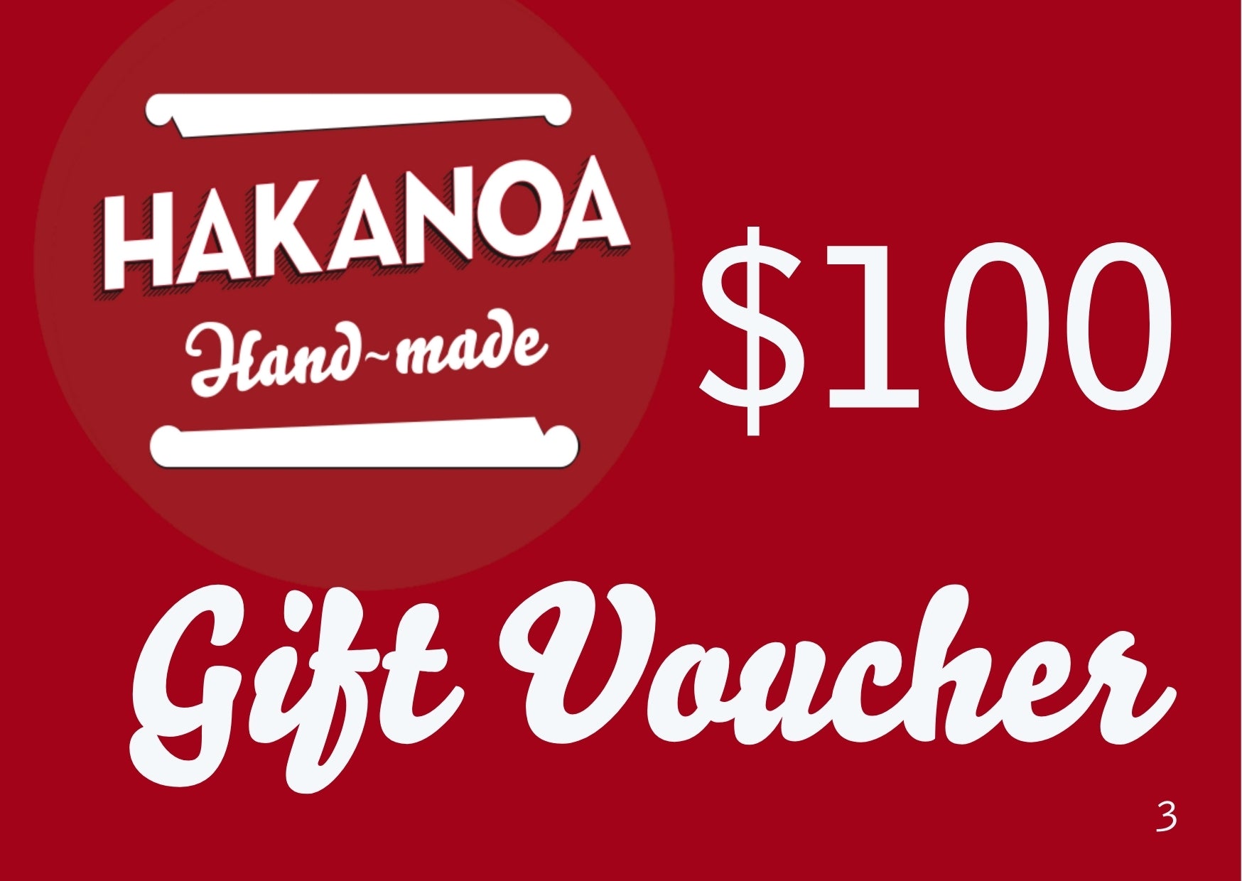 Hakanoa Hand-made $100 gift voucher on a red background