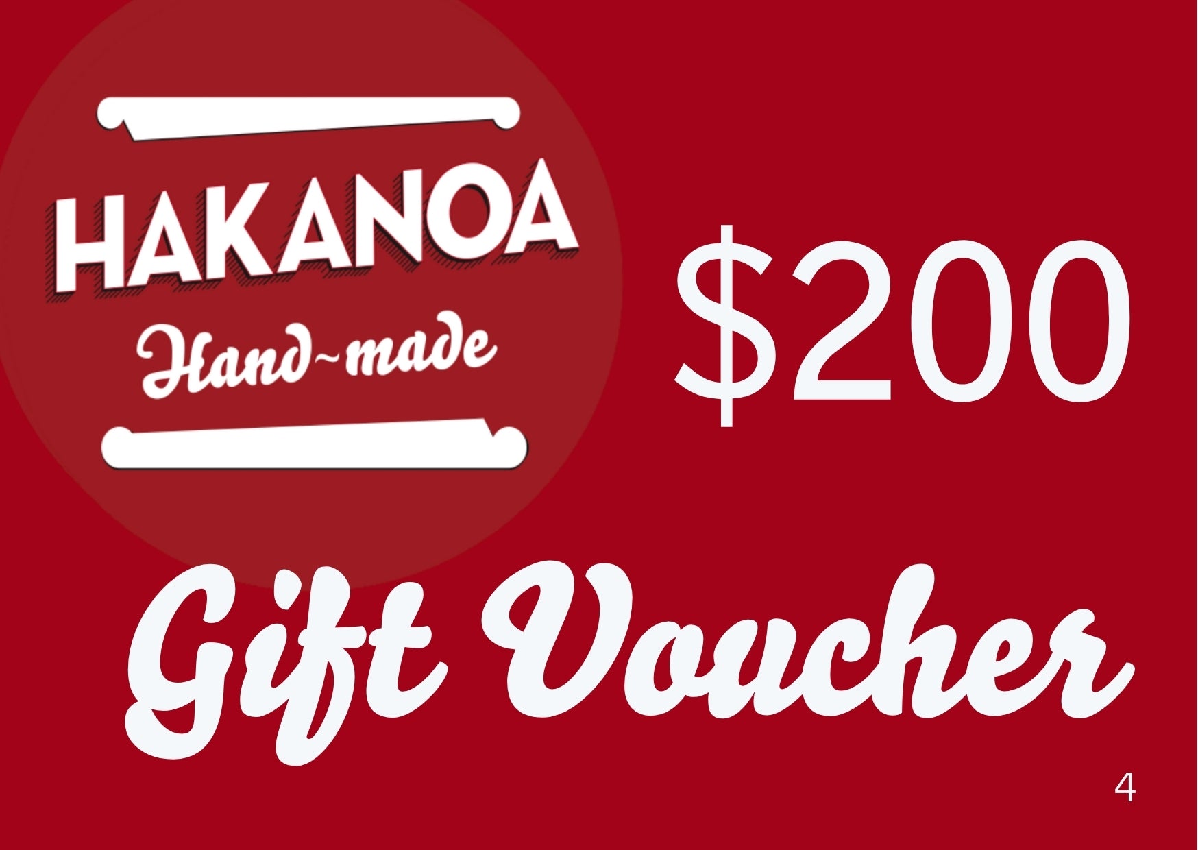 Hakanoa Hand-made $200 gift voucher on a red background