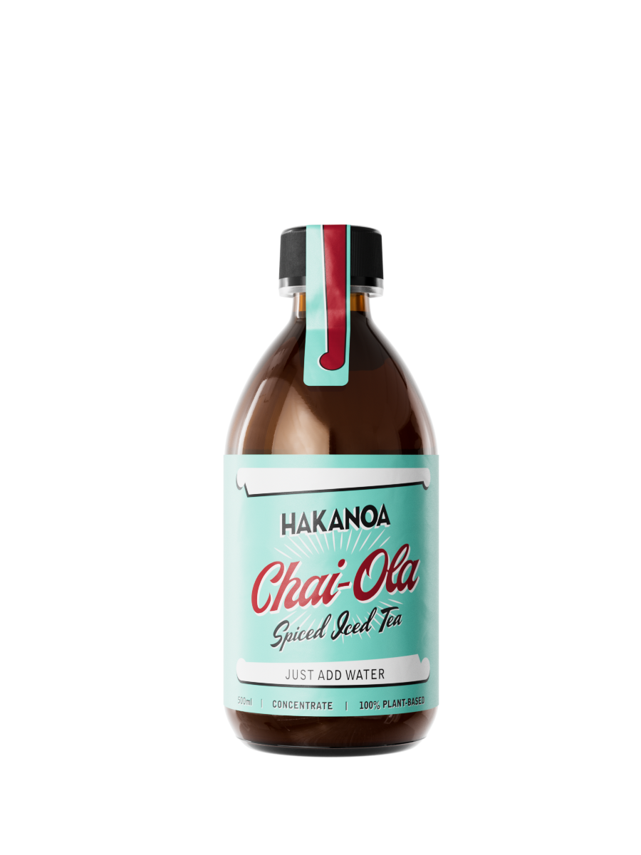 Bottle of Hakanua Chai-Ola Spiced Seed Tea on a white background