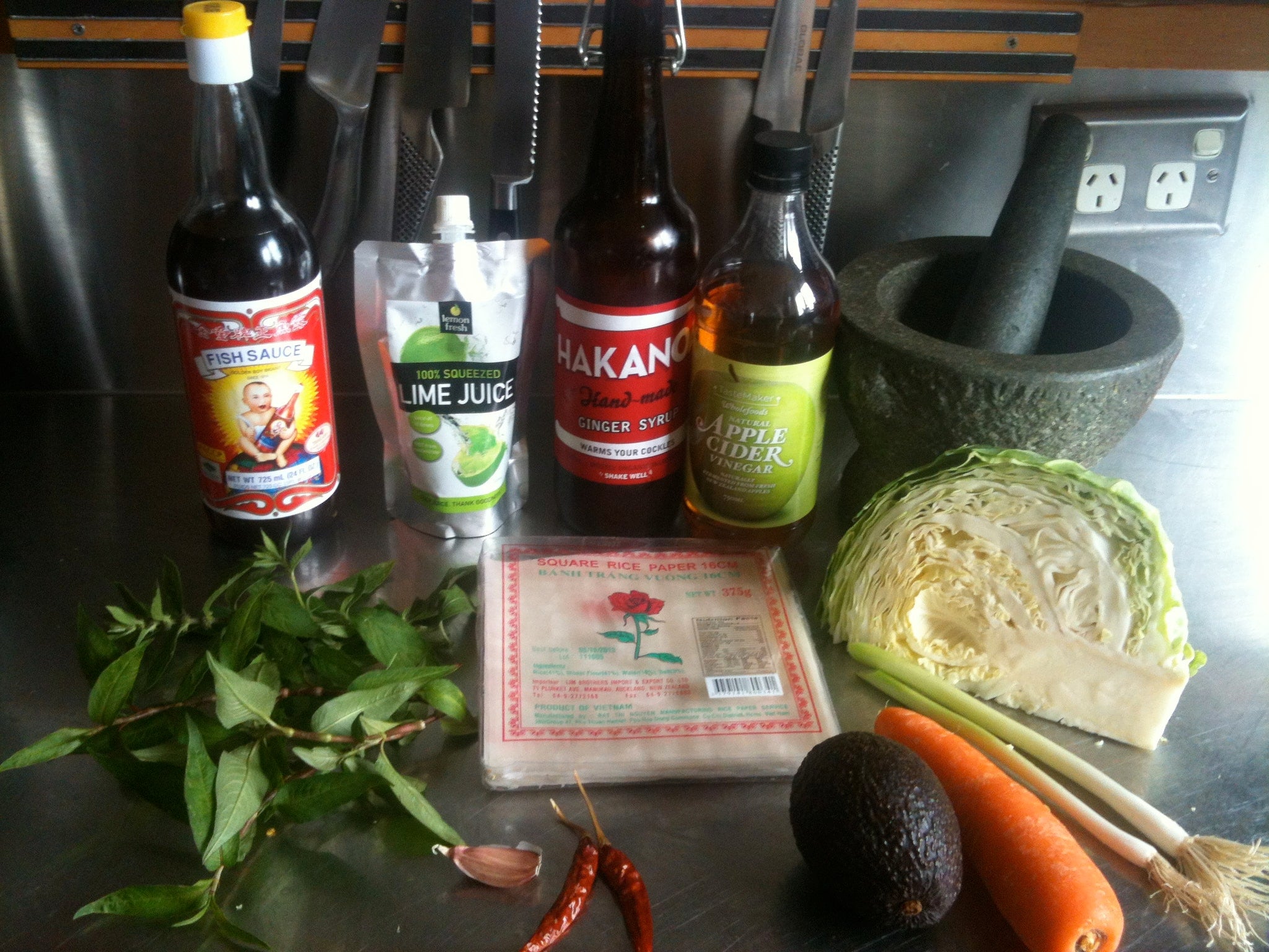 Various ingredients and condiments on a kitchen counter