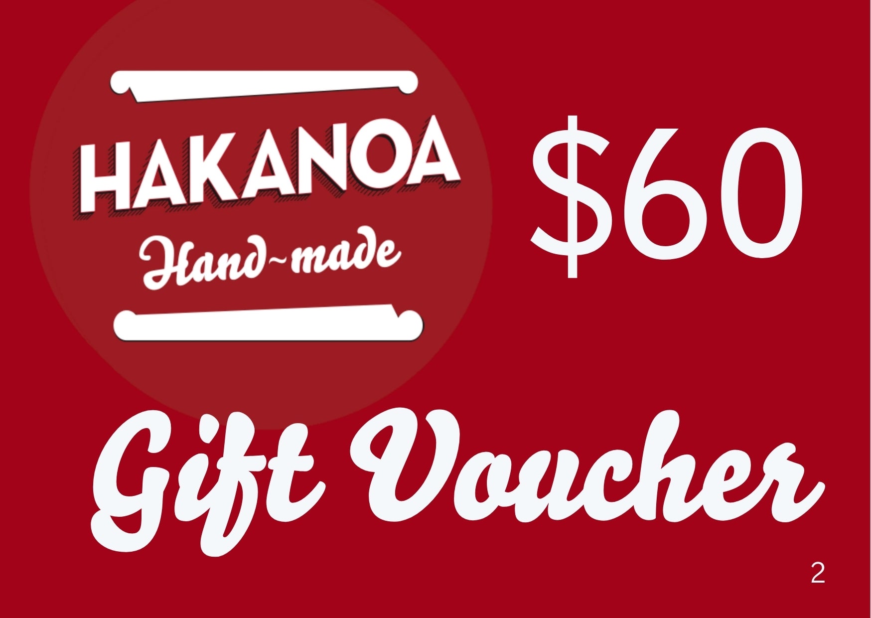 Hakanoa Hand-made $60 gift voucher on a red background