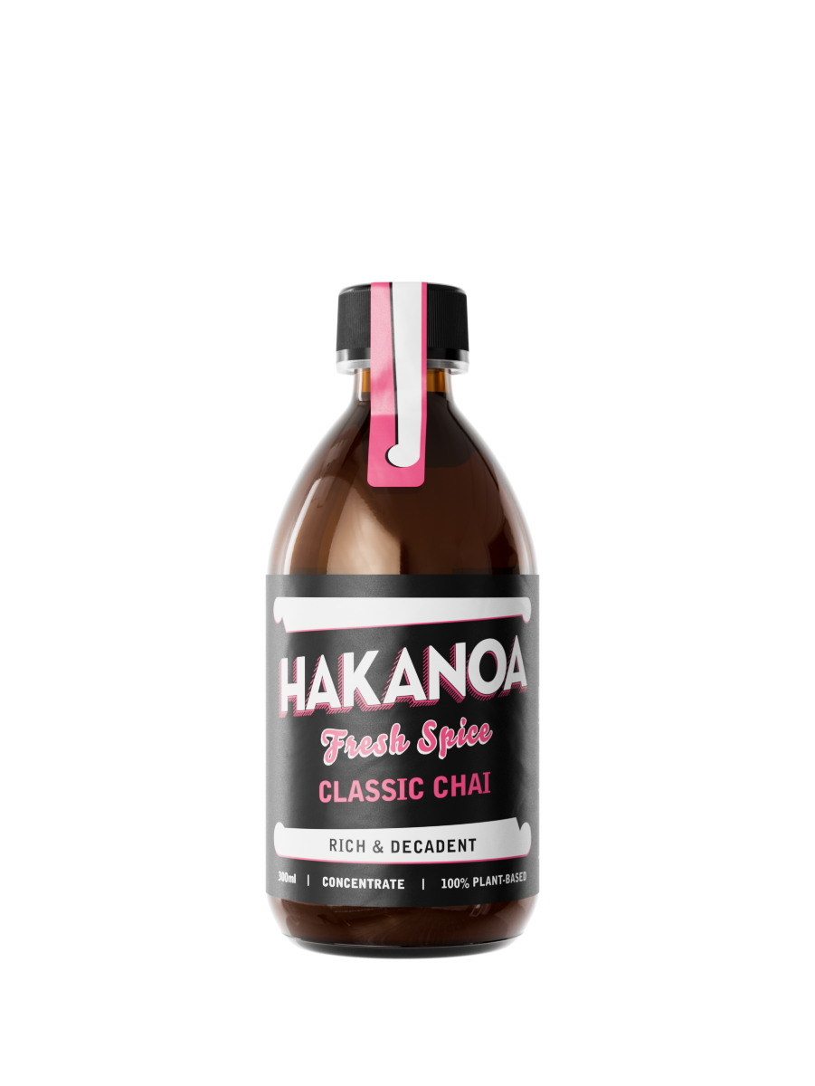 Bottle of HAKANOA Fresh Spice Classic Chai on a white background