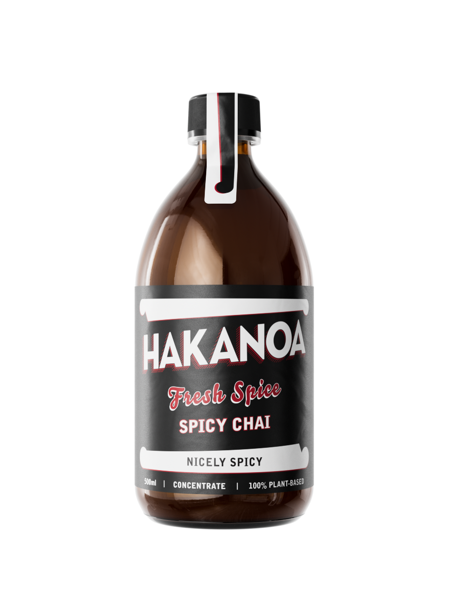 Bottle of Hakanoa Spicy Chai on a white background