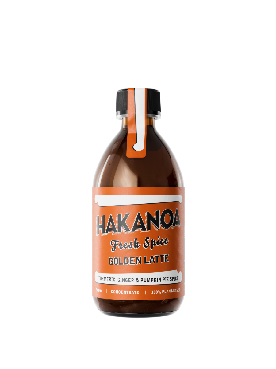 Bottle of Hakanoa Fresh Spice Golden Latte on a white background