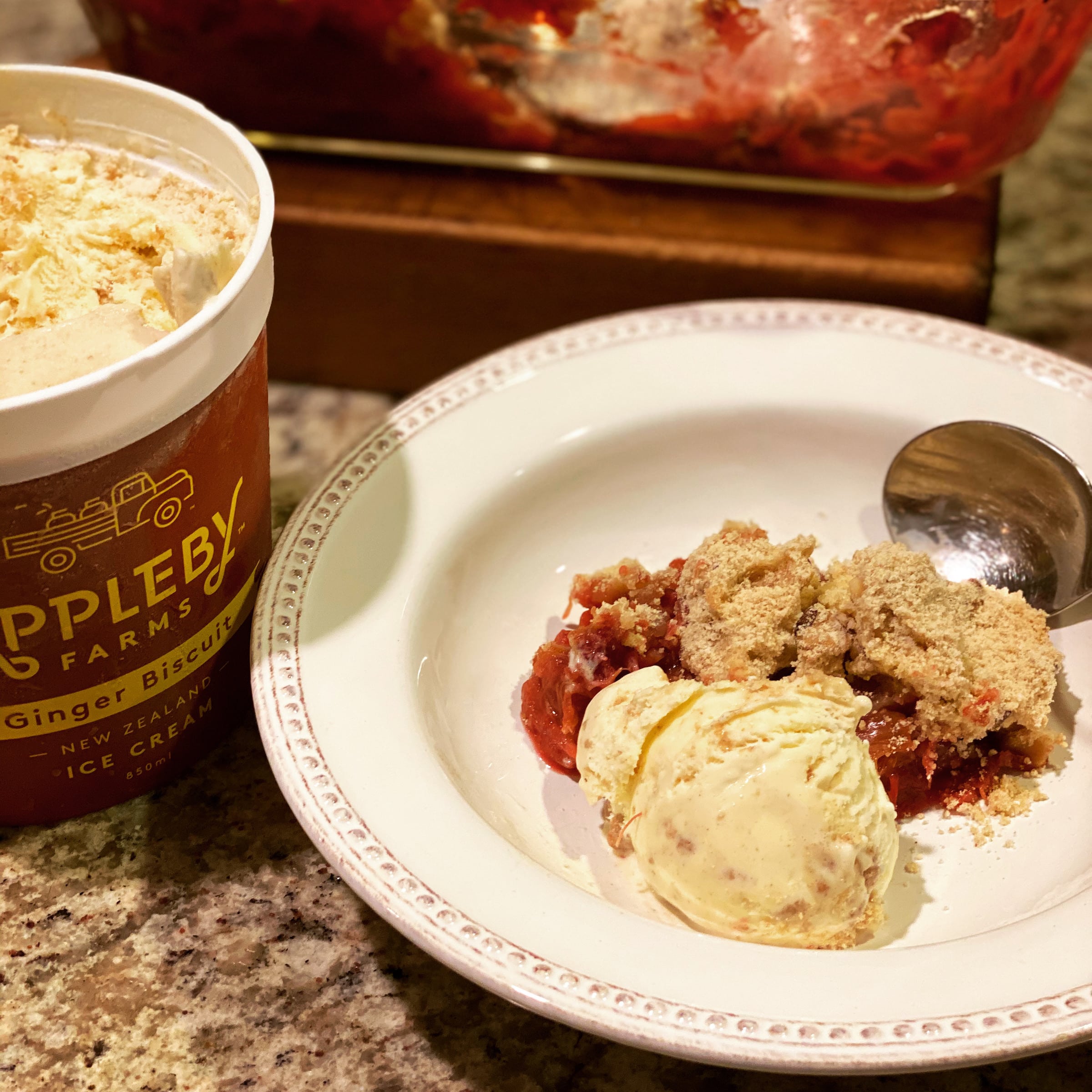 Appleby Farms ice cream with a Rhubarb & Ginger Crumble